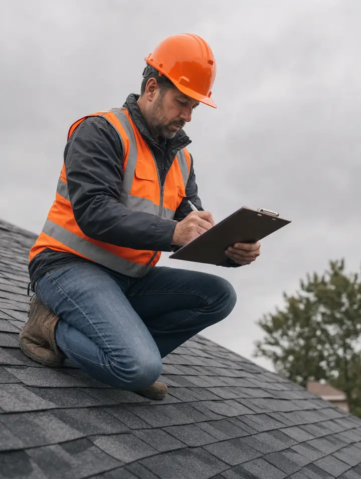Roof inspector documenting a shingle roof